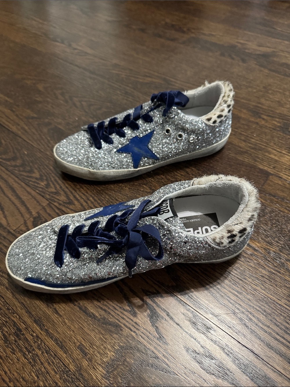 Golden Goose Silver Glitter Sneakers with Blue Star 38 - Picture 3 of 5